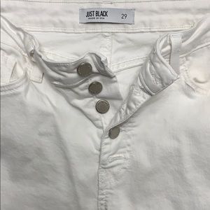 Just Black distressed raw hem white ankle jeans